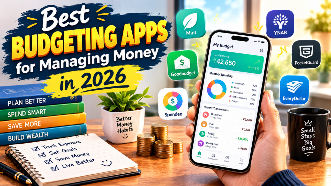 Best budgeting apps for managing money in 2026 with a monthly budget and expense tracking dashboard on a smartphone