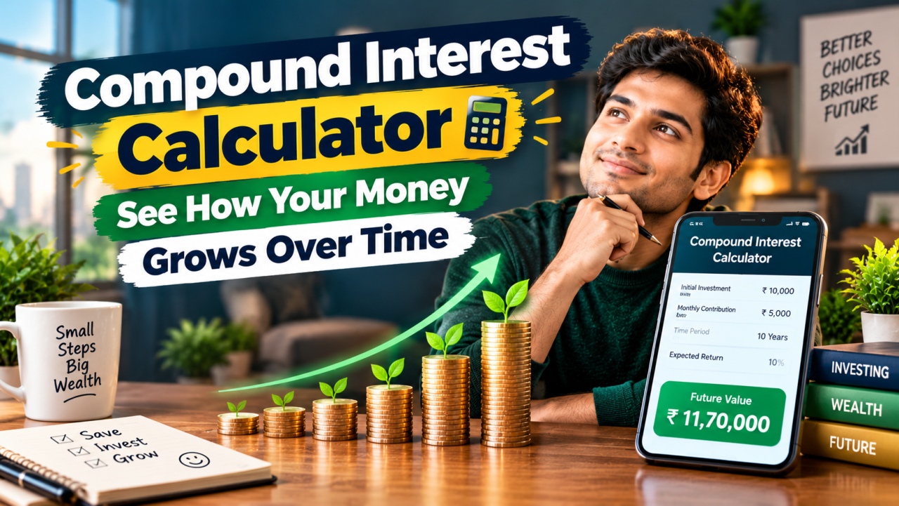 Compound Interest Calculator showing how savings and investments grow over time through compounding