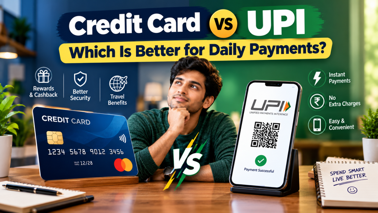 Credit card and UPI QR code compared for daily payments in India