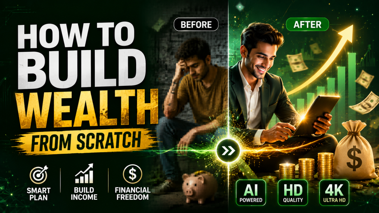 Person building wealth from scratch using budgeting, investing, savings, and financial planning tools.