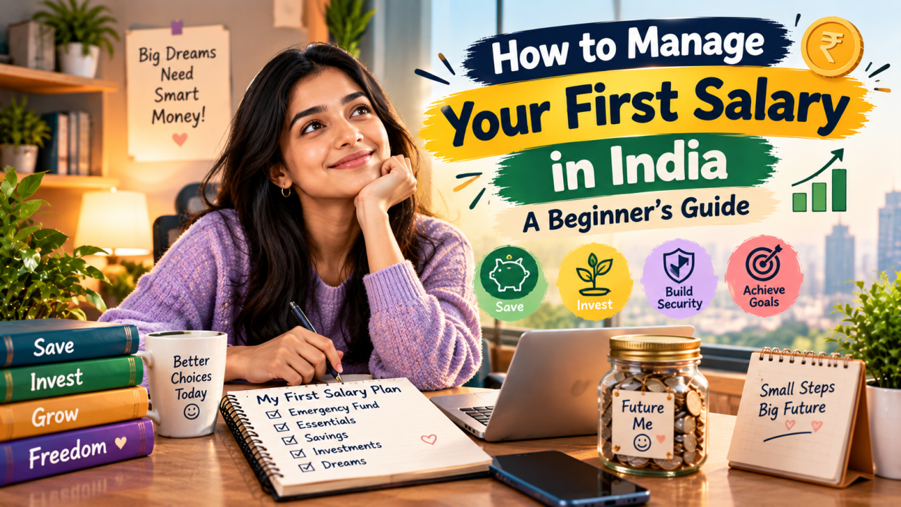Young professional planning a monthly budget after receiving their first salary in India