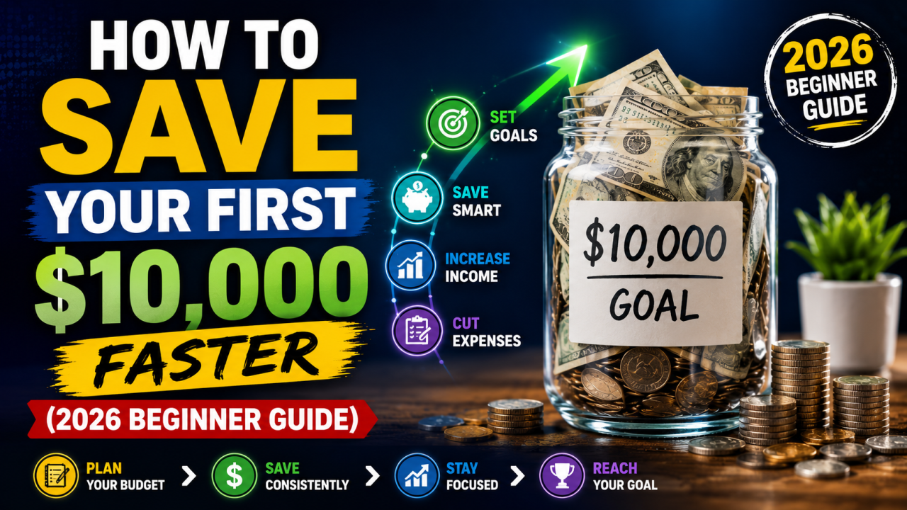 Person saving money toward a $10,000 goal using a budgeting plan and savings tracker
